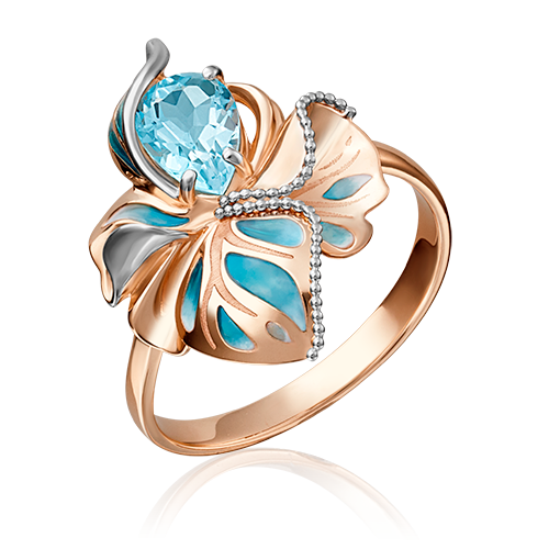 Кольцо из золота с камнем Топаз, вставками эмали фото, цены