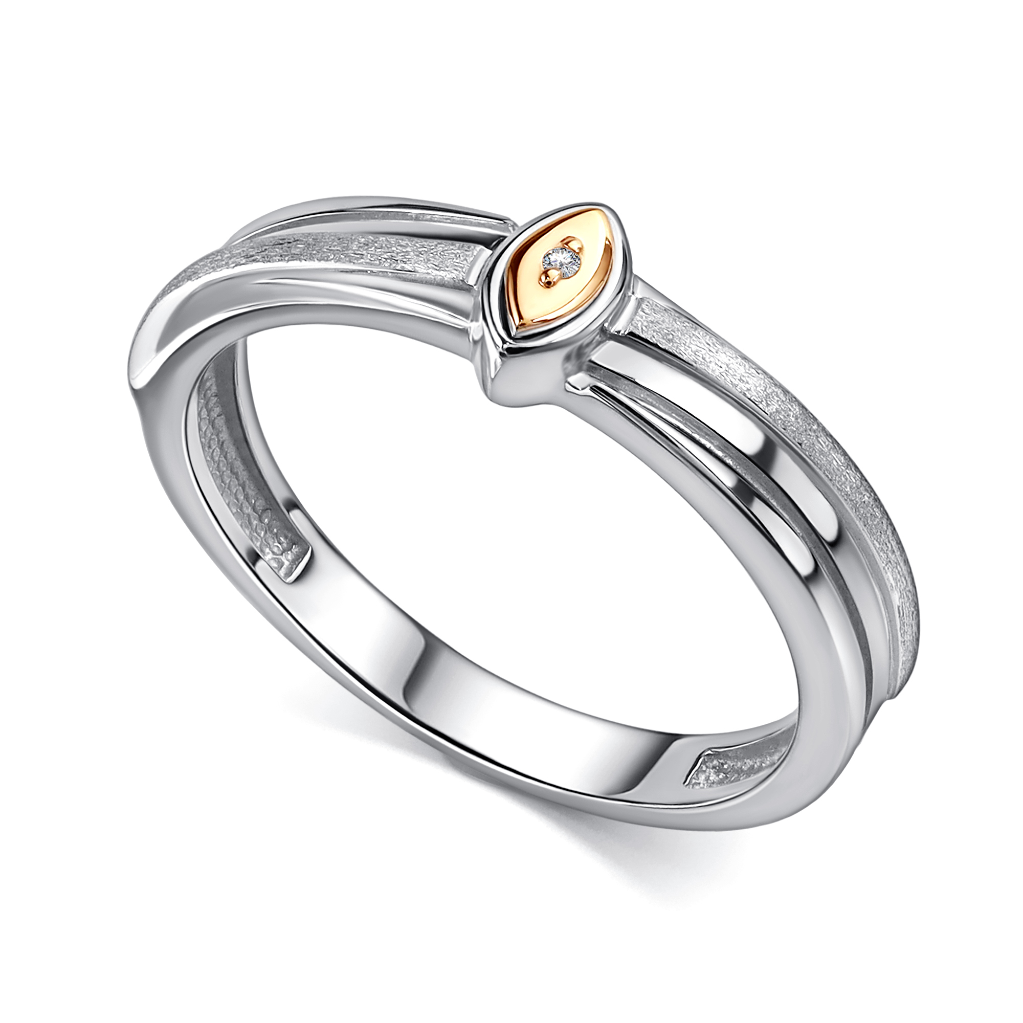 Кольцо из серебра с камнем Бриллиант, вставками золота фото, цены