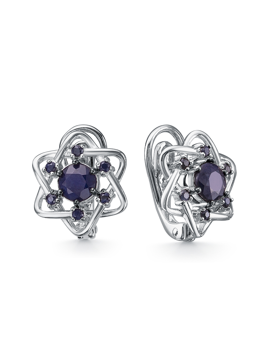 Серьги из серебра с камнем Сапфир фото, цены