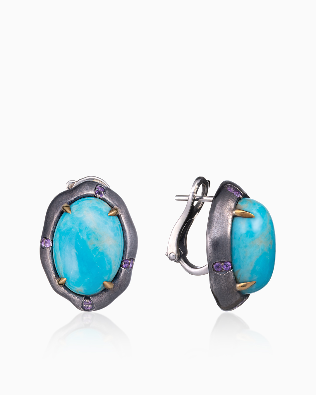 Серьги из серебра с камнем аметист, Бирюза фото, цены