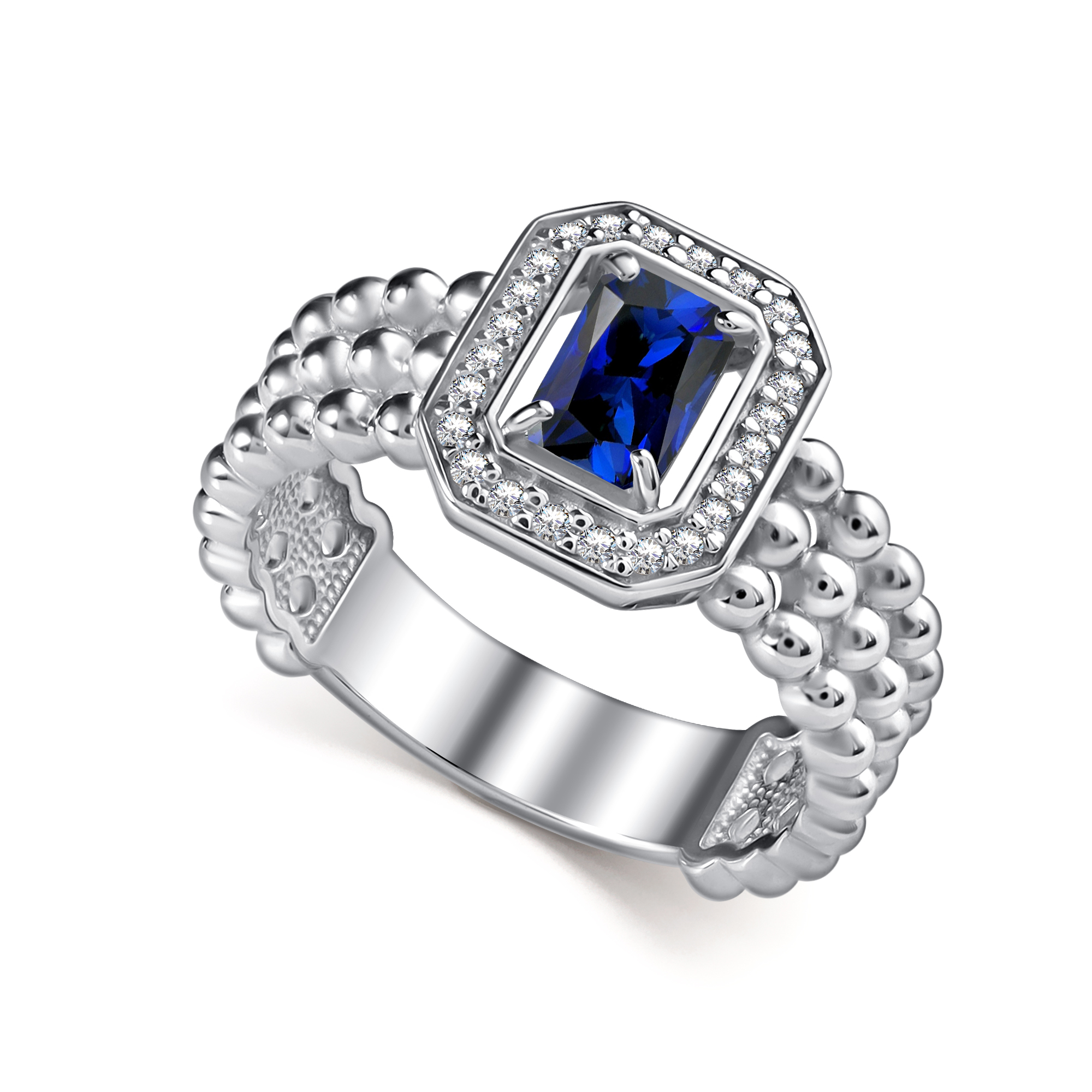 Кольцо из серебра с камнем Фианит, Сапфир г/т фото, цены