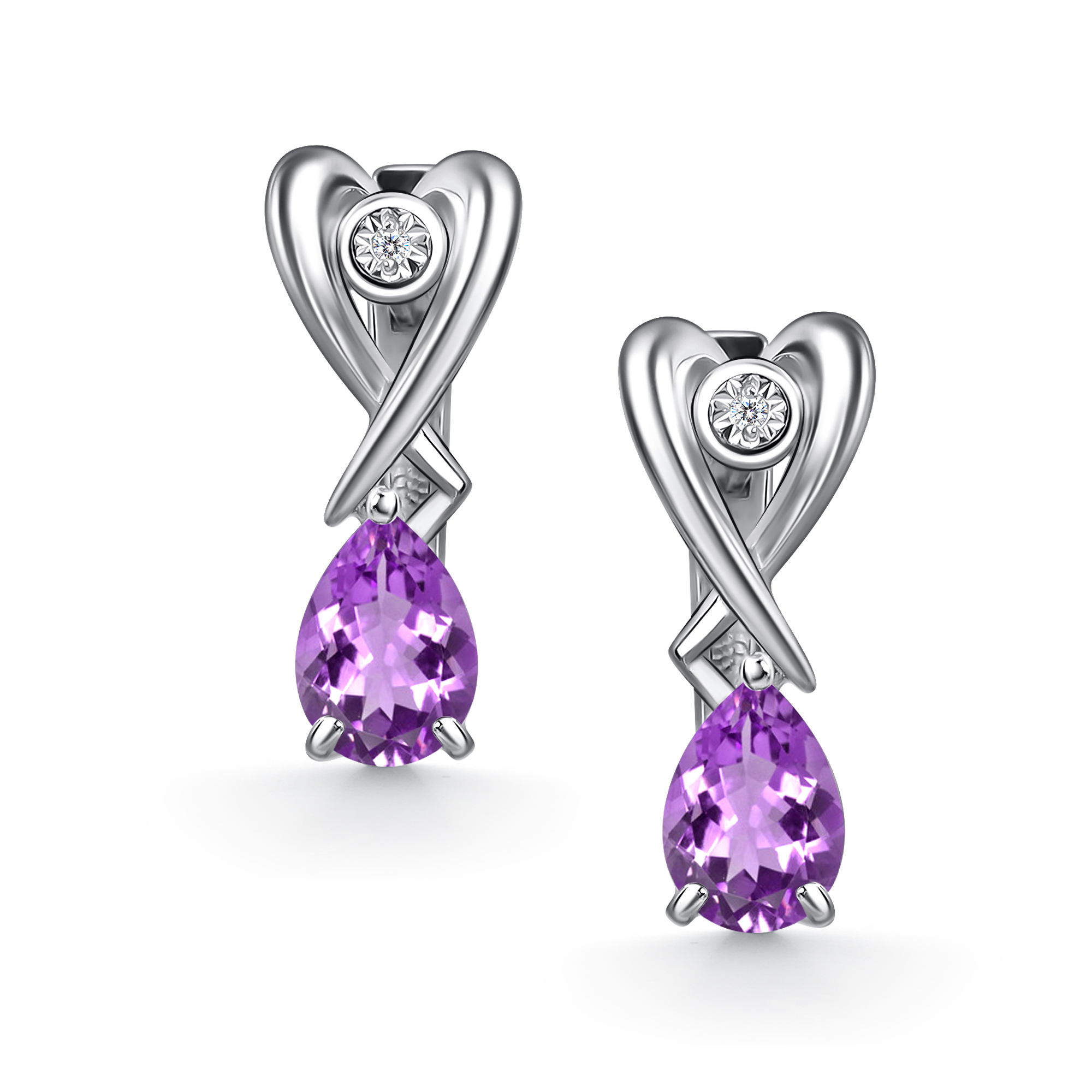 Серьги из серебра с камнем аметист, Бриллиант фото, цены