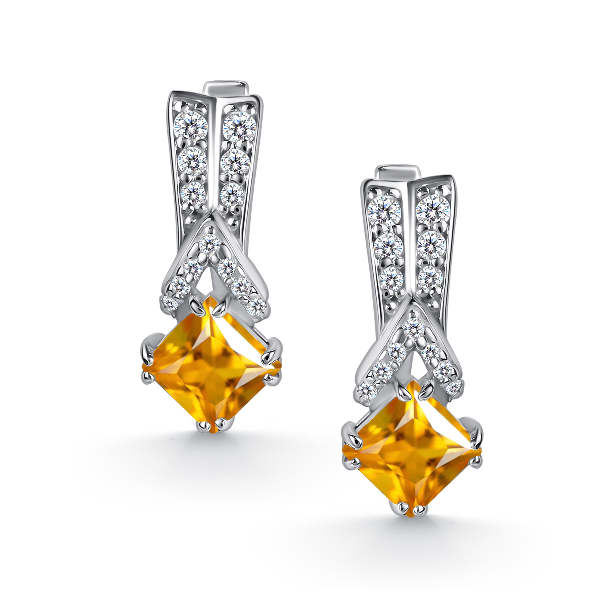 Серьги из серебра с камнем Цитрин, Фианит фото, цены