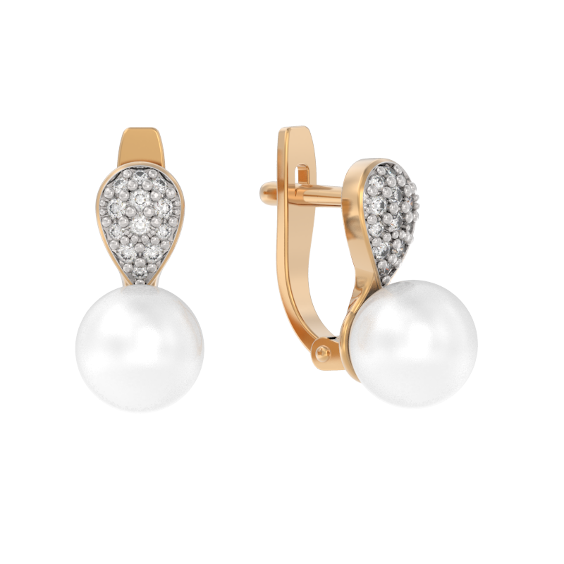 Серьги из золота с камнем Жемчуг, Фианит фото, цены