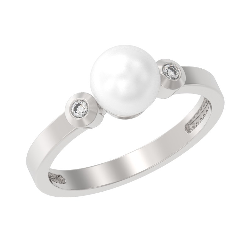 Кольцо из серебра с камнем Жемчуг, Фианит фото, цены