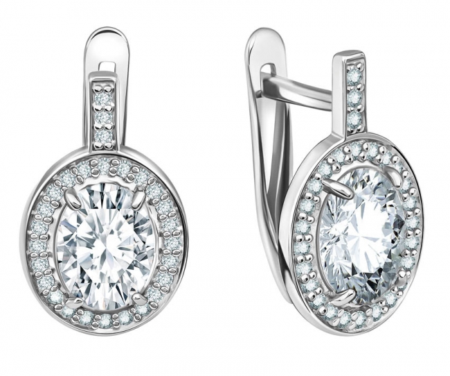 Серьги из серебра с камнем Фианит фото, цены