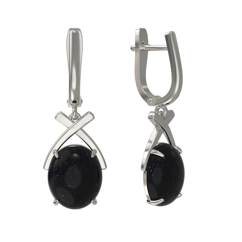 Серьги из серебра с камнем Авантюрин фото, цены