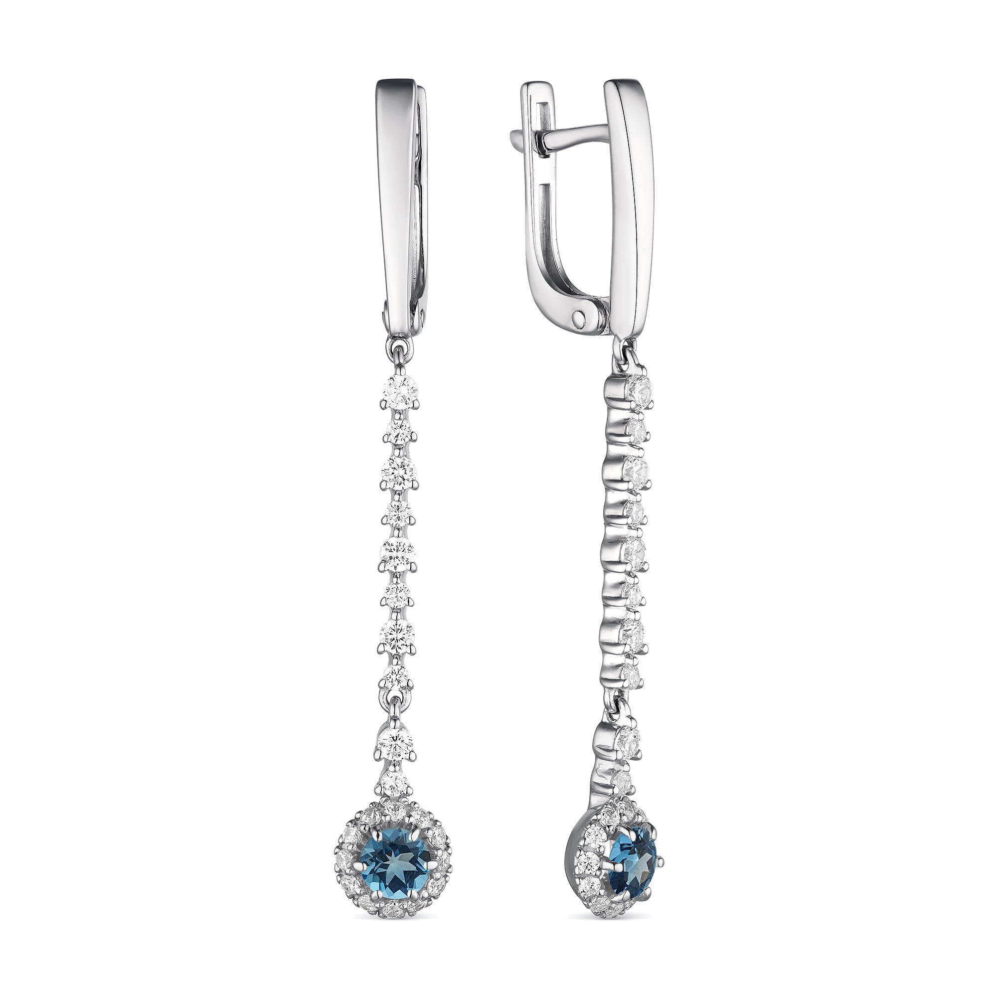 Серьги из серебра с камнем Лондон топаз, Фианит фото, цены