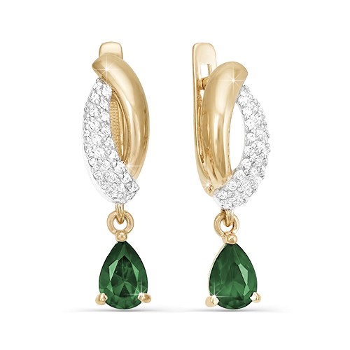 Серьги из золота с камнем Бриллиант, Изумруд фото, цены