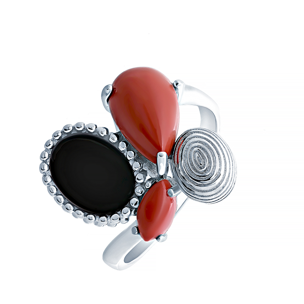 Кольцо из серебра с камнем Оникс, Яшма фото, цены