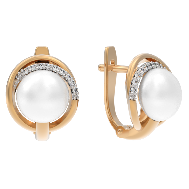 Серьги из золота с камнем Жемчуг, Фианит фото, цены