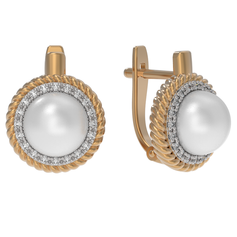 Серьги из золота с камнем Жемчуг, Фианит фото, цены