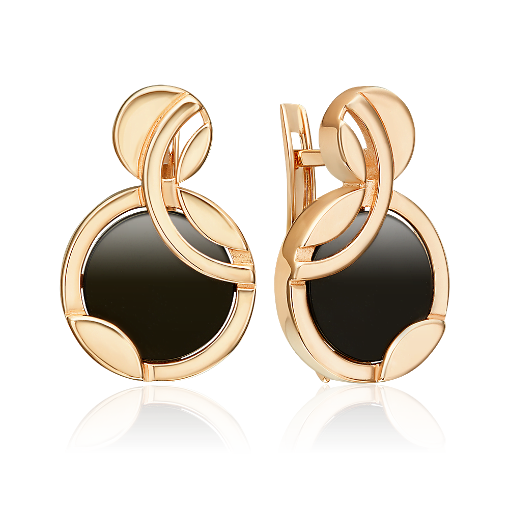 Серьги из золота с камнем Оникс фото, цены