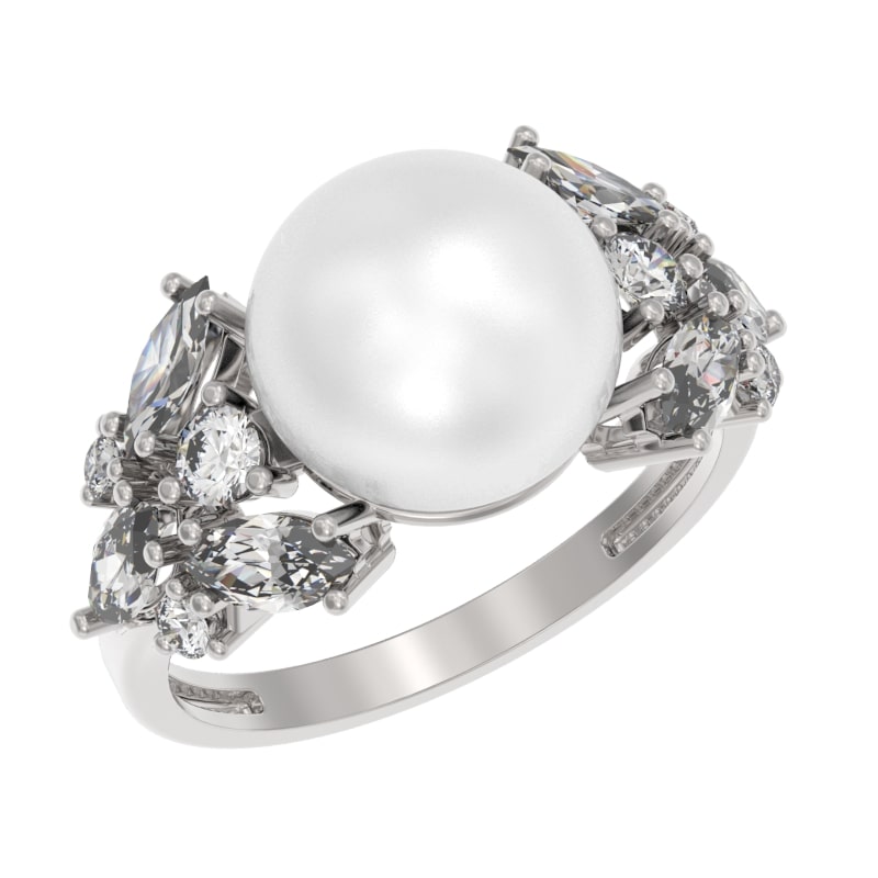 Кольцо из серебра с камнем Жемчуг, Фианит фото, цены
