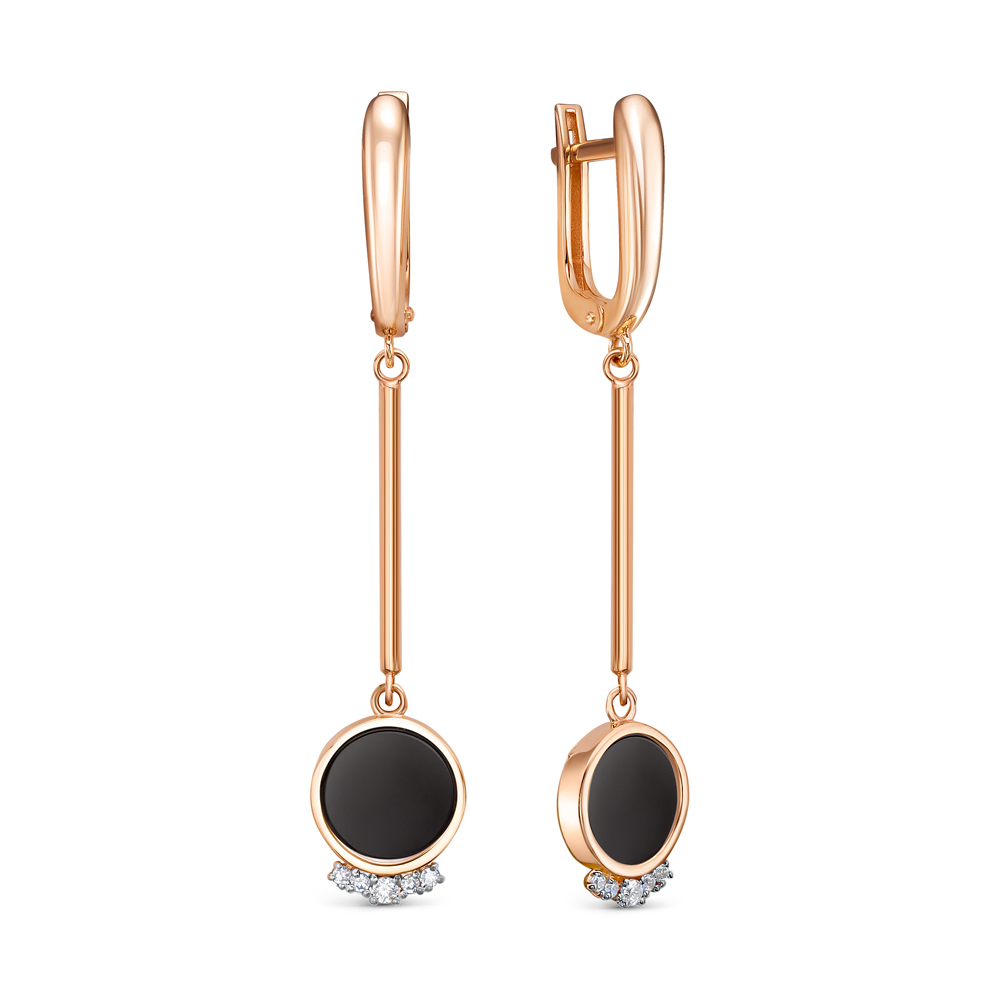 Серьги из золота с камнем Фианит, Оникс фото, цены