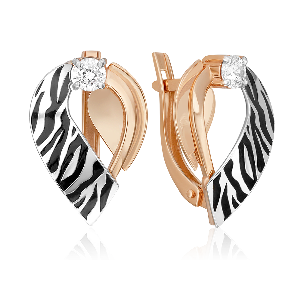 Серьги из золота с камнем Фианит, вставками эмали фото, цены