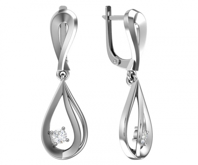 Серьги из серебра с камнем Фианит фото, цены