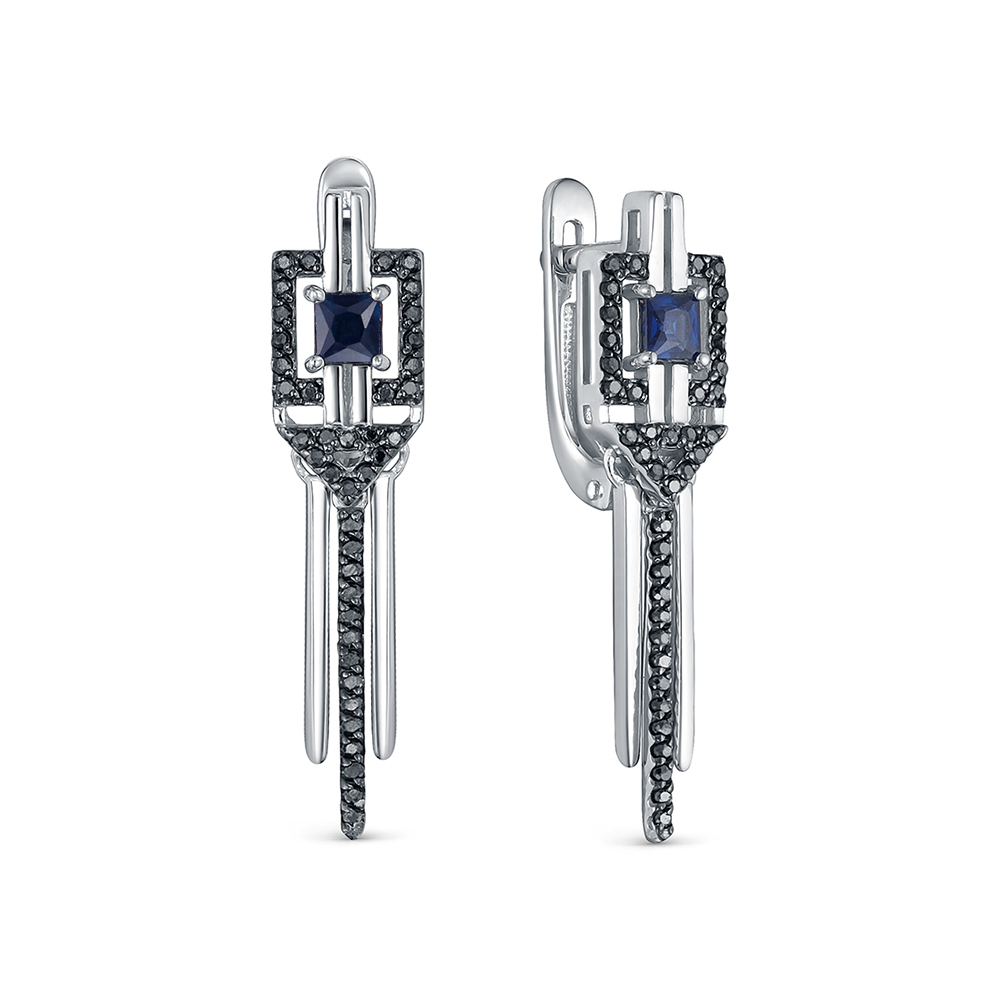 Серьги из золота с камнем Бриллиант, Сапфир фото, цены