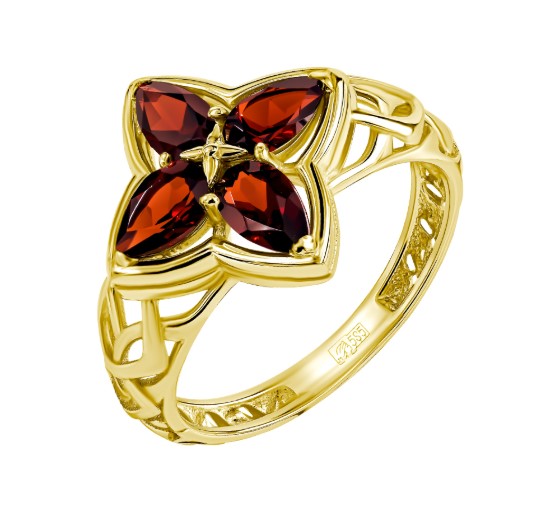 Кольцо из золота с камнем Гранат фото, цены