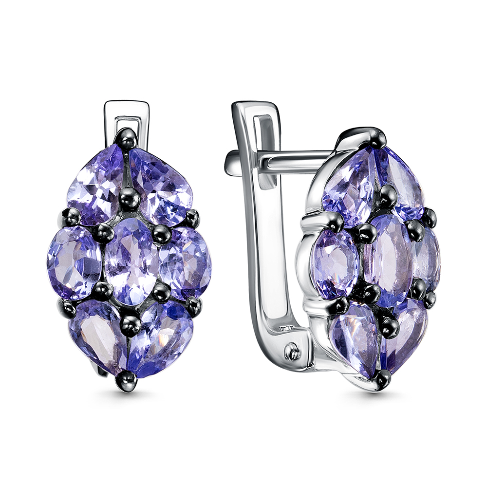Серьги из серебра с камнем Танзанит фото, цены
