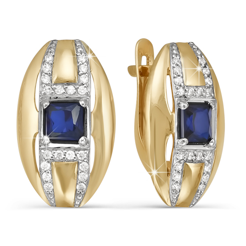 Серьги из золота с камнем Бриллиант, Сапфир фото, цены