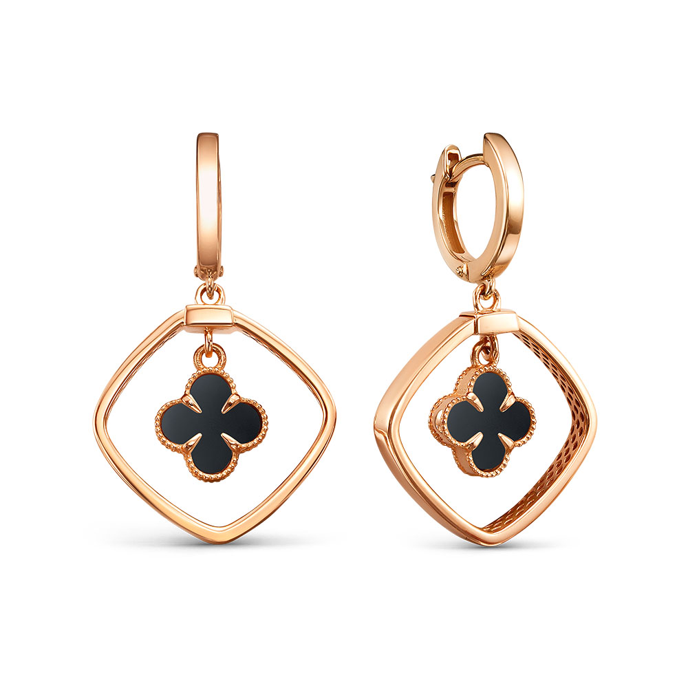 Серьги из золота с камнем Оникс фото, цены