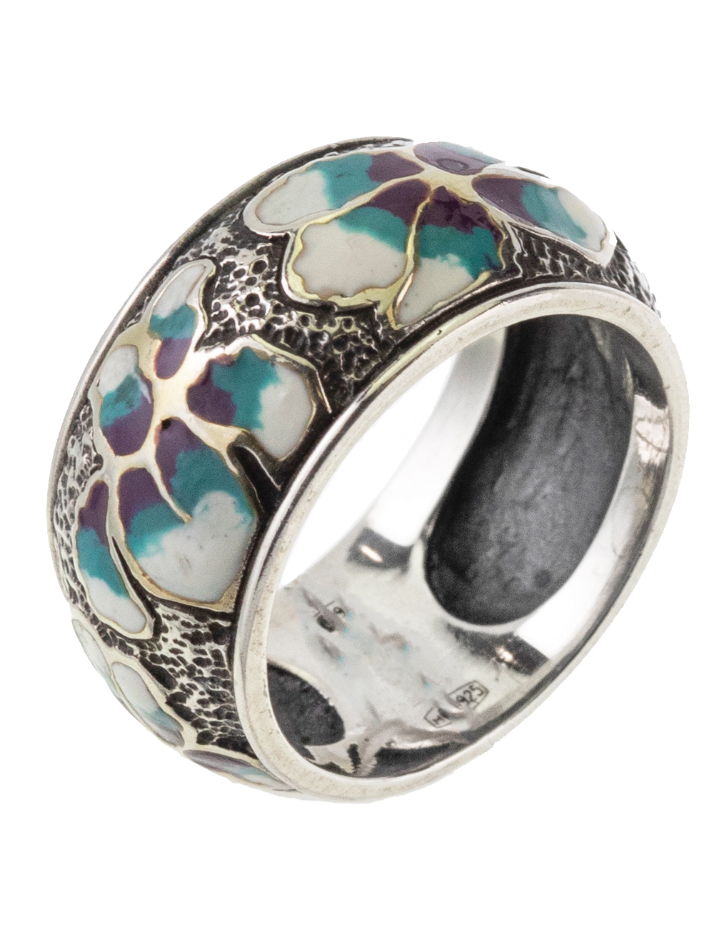 Кольцо из серебра с камнем вставками эмали фото, цены