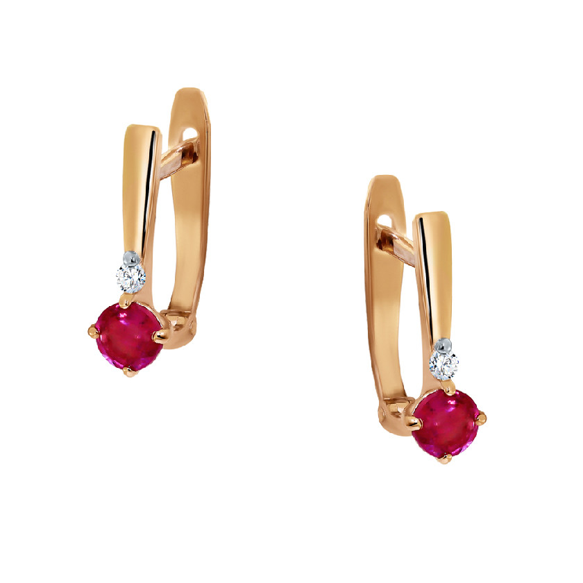 Серьги из золота с камнем Бриллиант, Рубин фото, цены