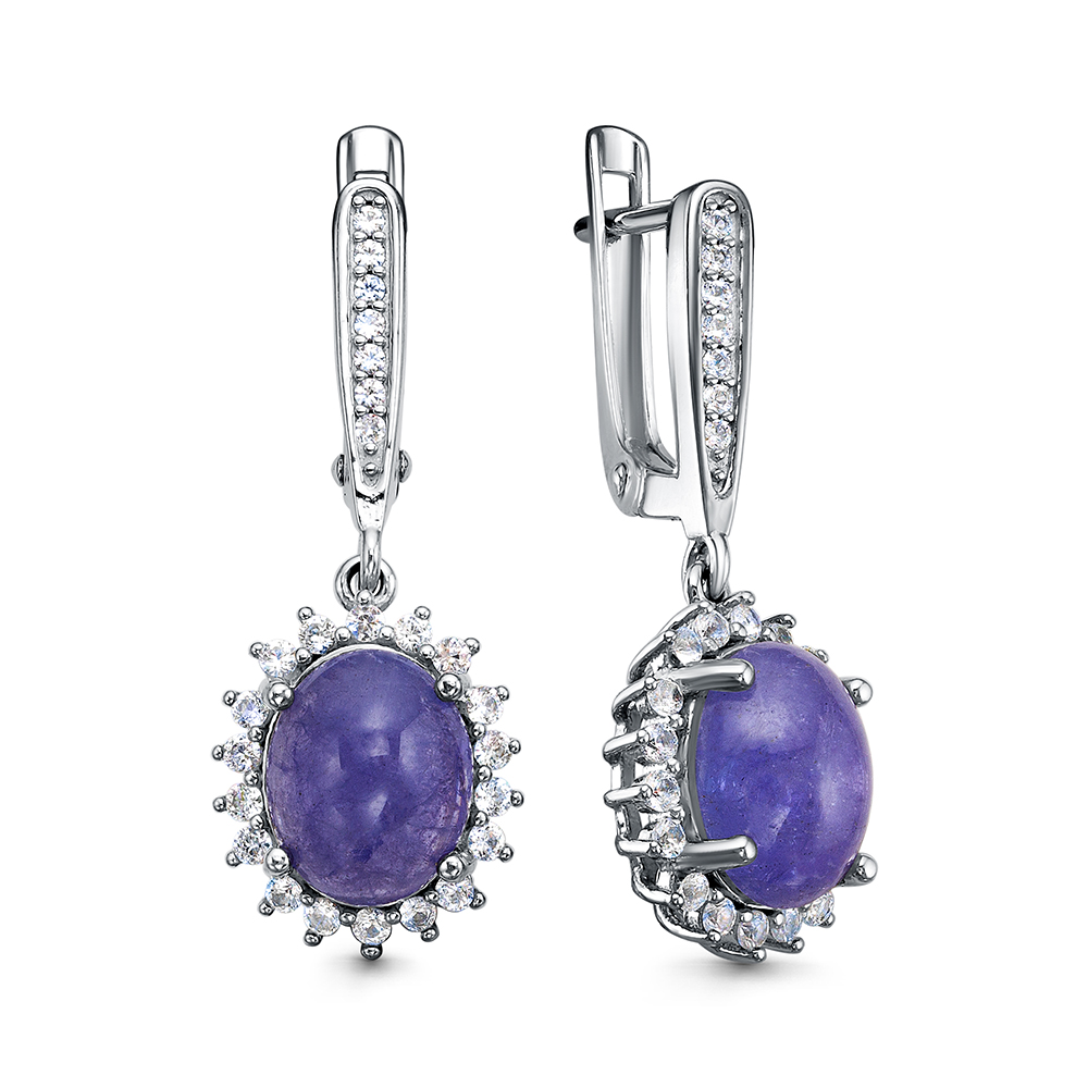 Серьги из серебра с камнем Топаз, Танзанит фото, цены