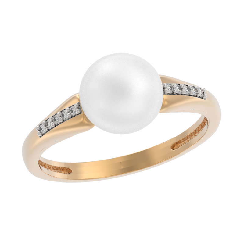Кольцо из золота с камнем Жемчуг, Фианит фото, цены