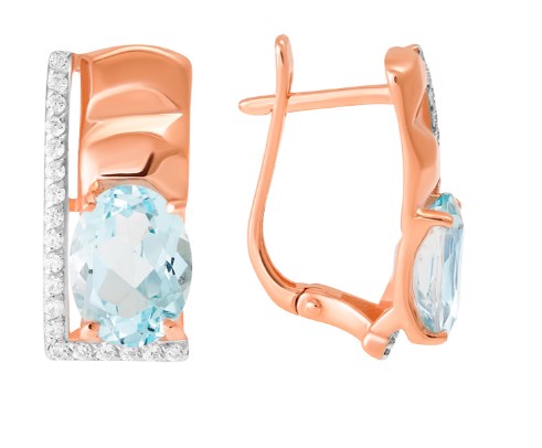 Серьги из золота с камнем Фианит, Кварц син. фото, цены