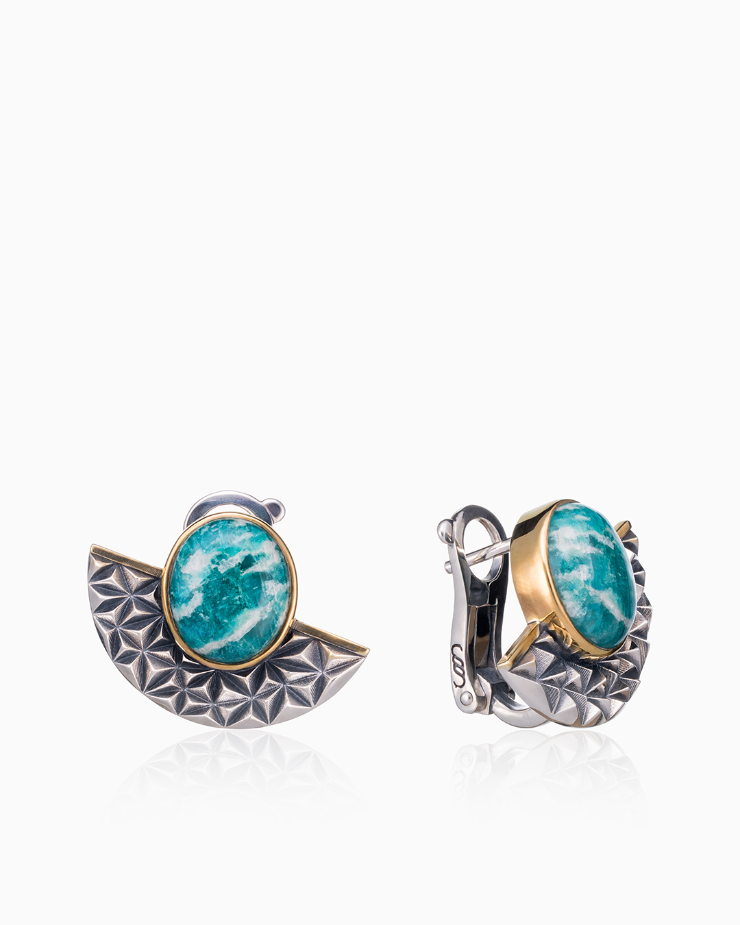 Серьги из серебра с камнем амазонит фото, цены