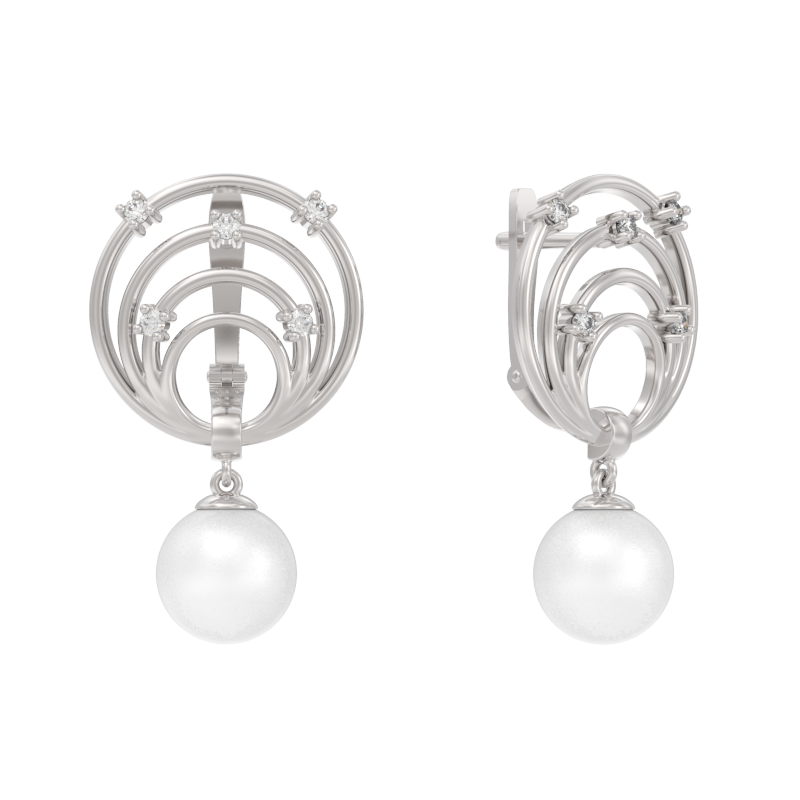 Серьги из серебра с камнем Жемчуг, Фианит фото, цены