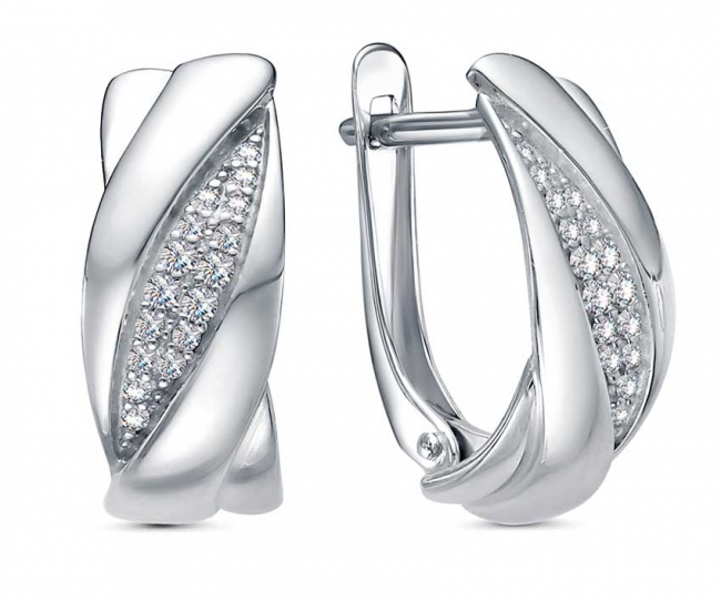 Серьги из серебра с камнем Фианит фото, цены