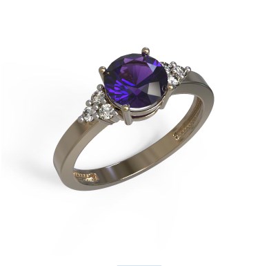 Кольцо из золота с камнем аметист, Фианит фото, цены