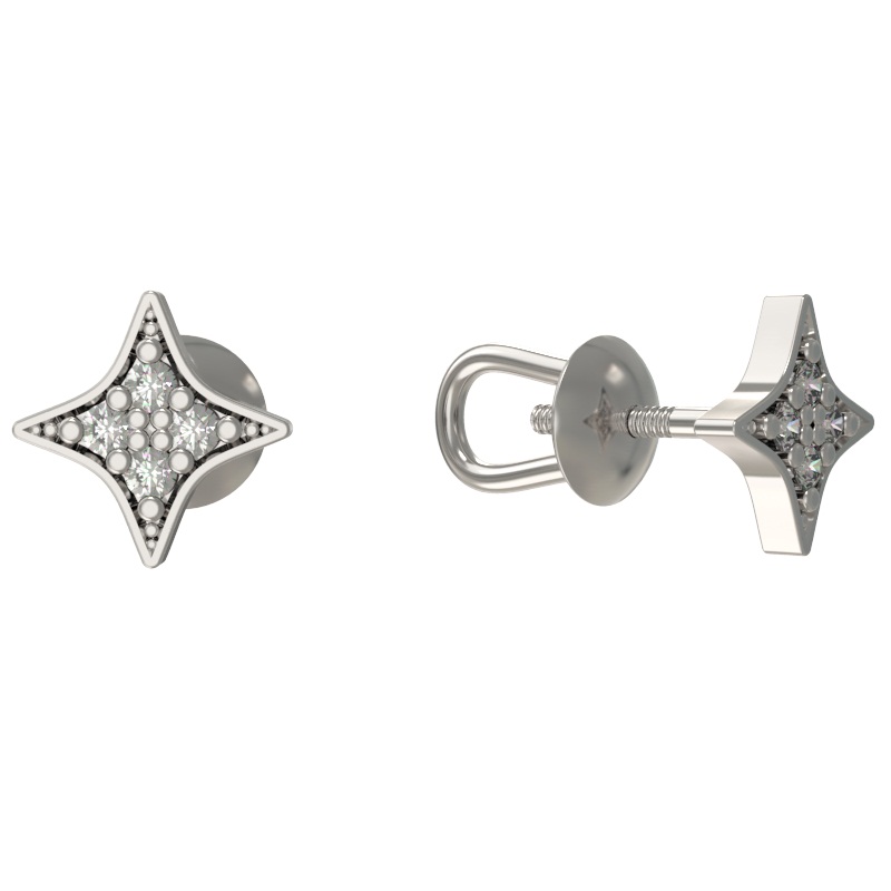 Пуссеты из серебра с камнем Фианит фото, цены