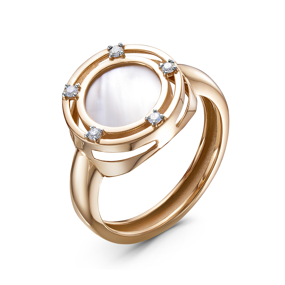 Кольцо из золота с камнем Фианит, Перламутр фото, цены