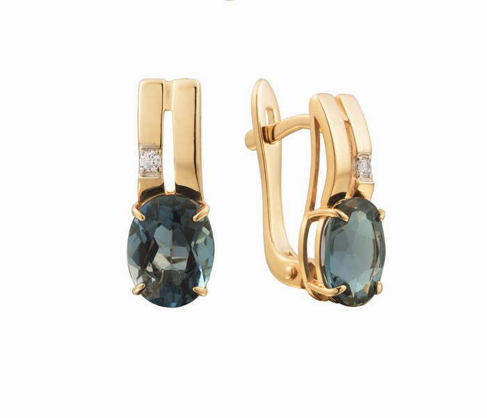 Серьги из золота с камнем Фианит, Сапфир г/т фото, цены