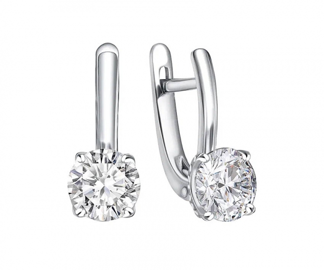 Серьги из серебра с камнем Фианит фото, цены