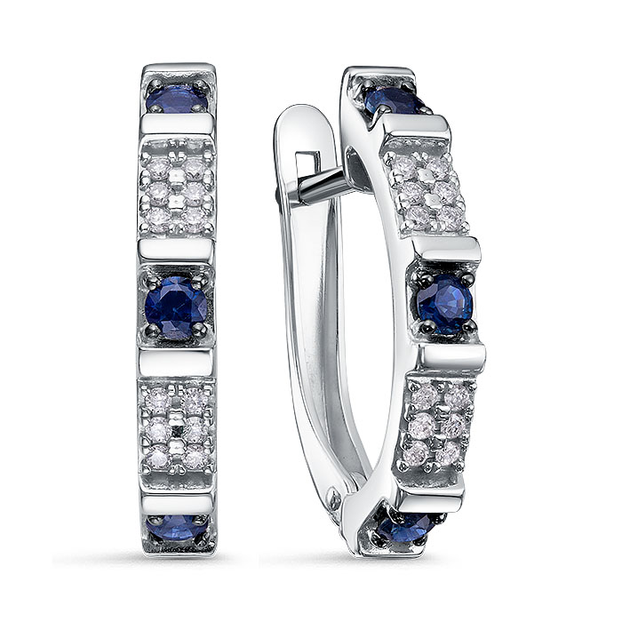 Серьги из золота с камнем Бриллиант, Сапфир фото, цены