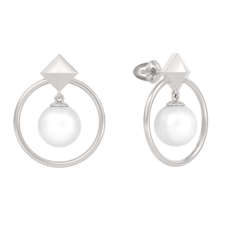 Пуссеты из серебра с камнем Жемчуг фото, цены