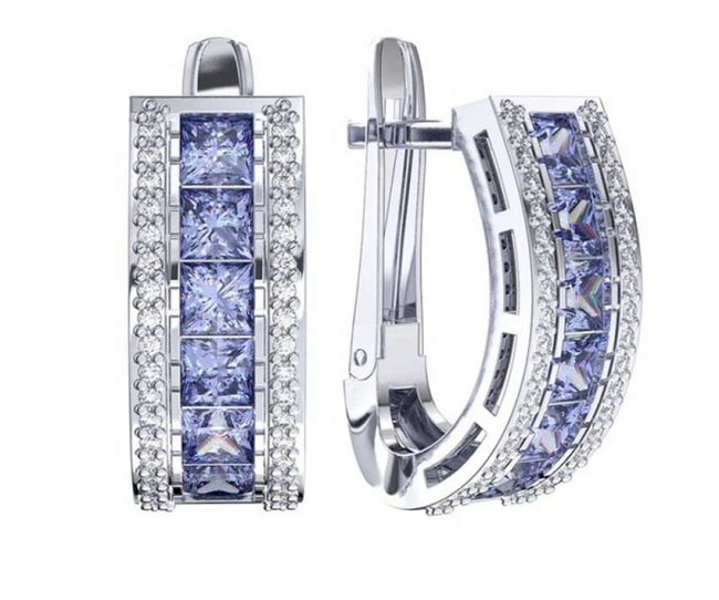 Серьги из серебра с камнем Фианит фото, цены