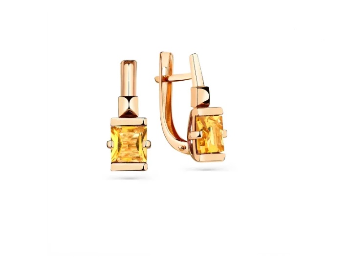 Серьги из золота с камнем Цитрин фото, цены