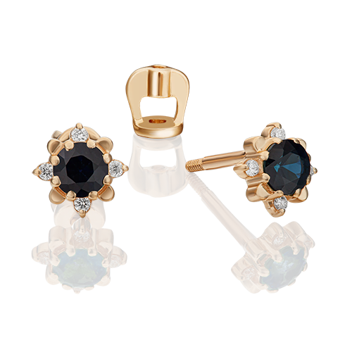 Пуссеты из золота с камнем Бриллиант, Сапфир фото, цены