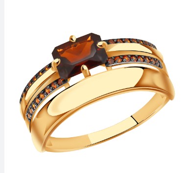 Кольцо из золота с камнем Гранат, Фианит фото, цены