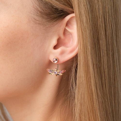 Пуссеты из золота с камнем аметист, вставками эмали фото, цены