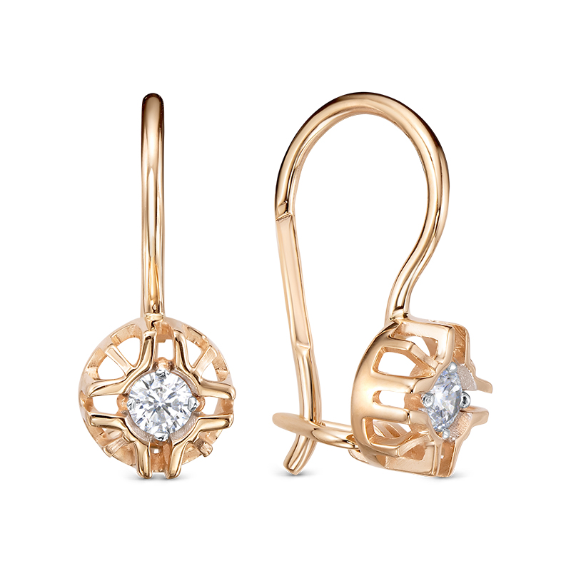 Серьги из золота с камнем Фианит фото, цены