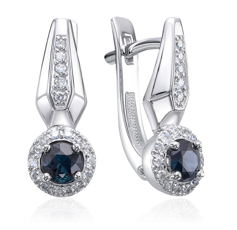 Серьги из золота с камнем Бриллиант, Сапфир фото, цены