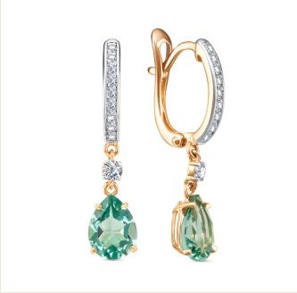 Серьги из золота с камнем Фианит, Кварц син. фото, цены