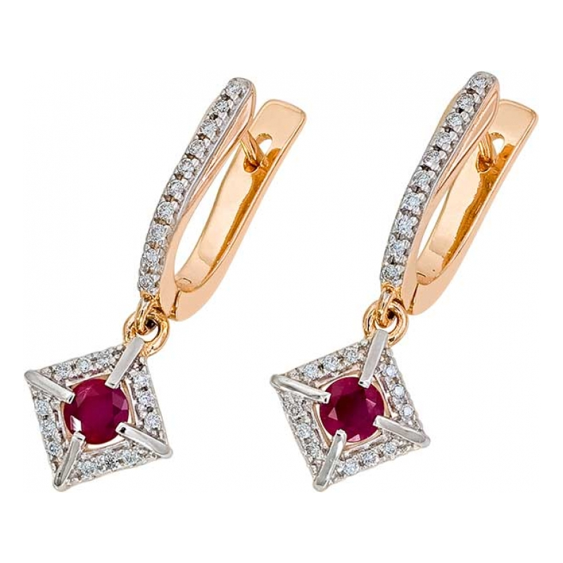 Серьги из золота с камнем Бриллиант, Рубин фото, цены